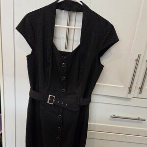 Vintage Le Château Black Pinstripe Long Button Dress w/ Belt